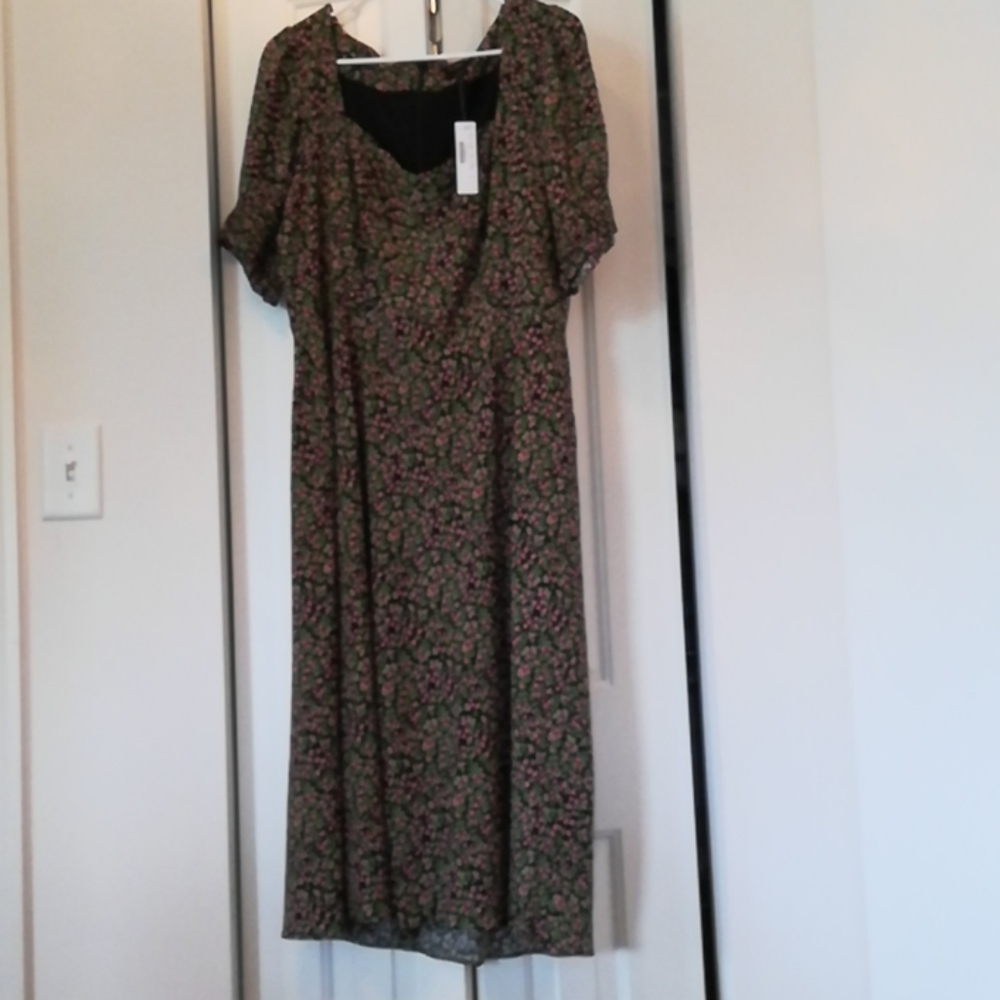 Ditsy pink floral mid calf length dress